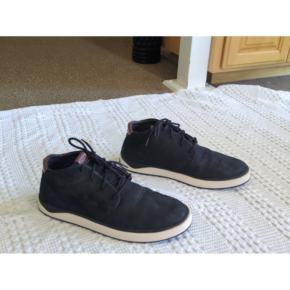 Olukai Papaku Ili Suede Leather Chukka Boots Size 13 Black White Lace Up